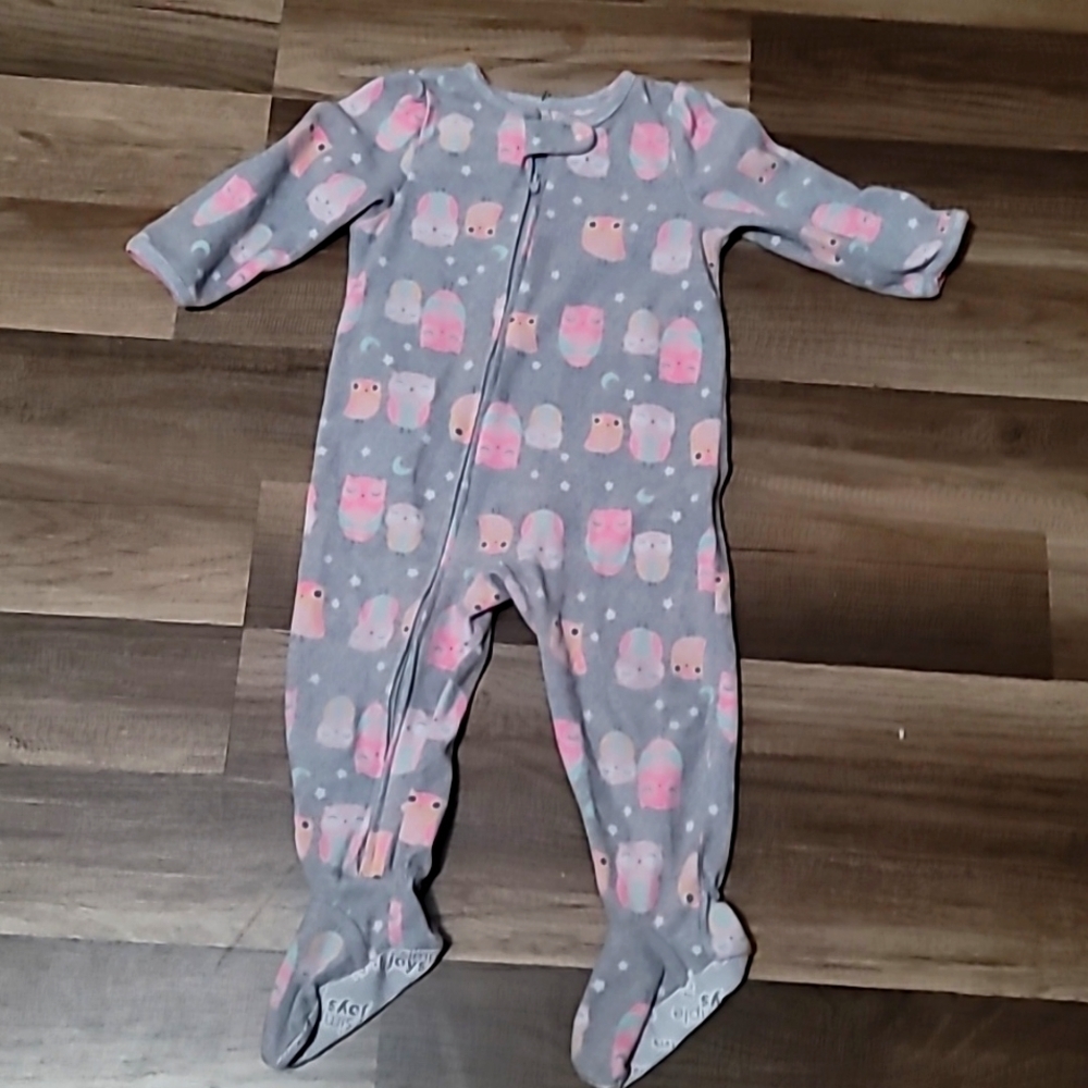 Carter's Gray/Pink Owl Footie Pajamas Size 12mo